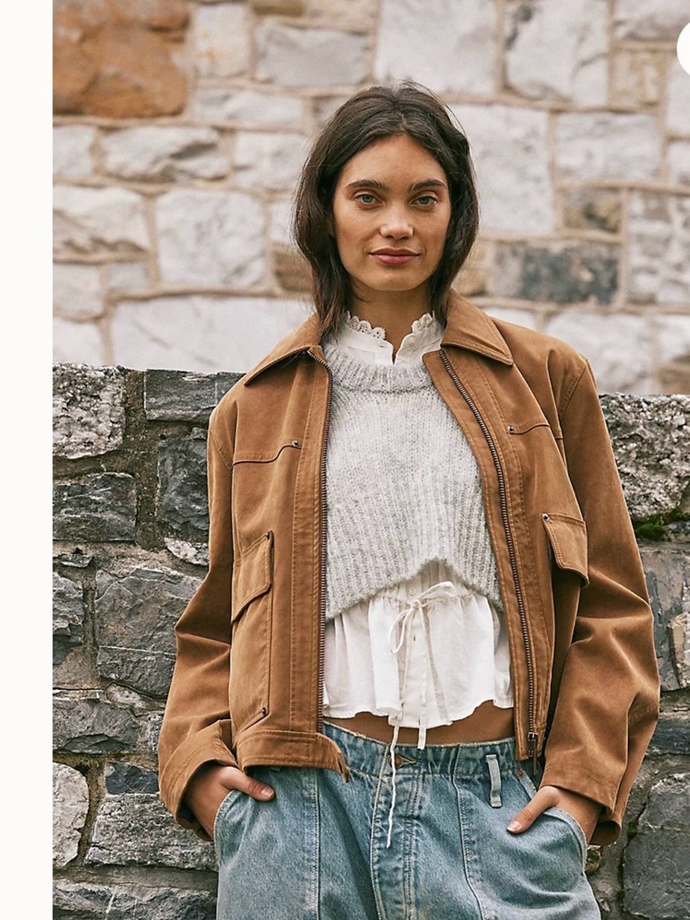 Free People Women's Brown Suede-Look Casual Jacket